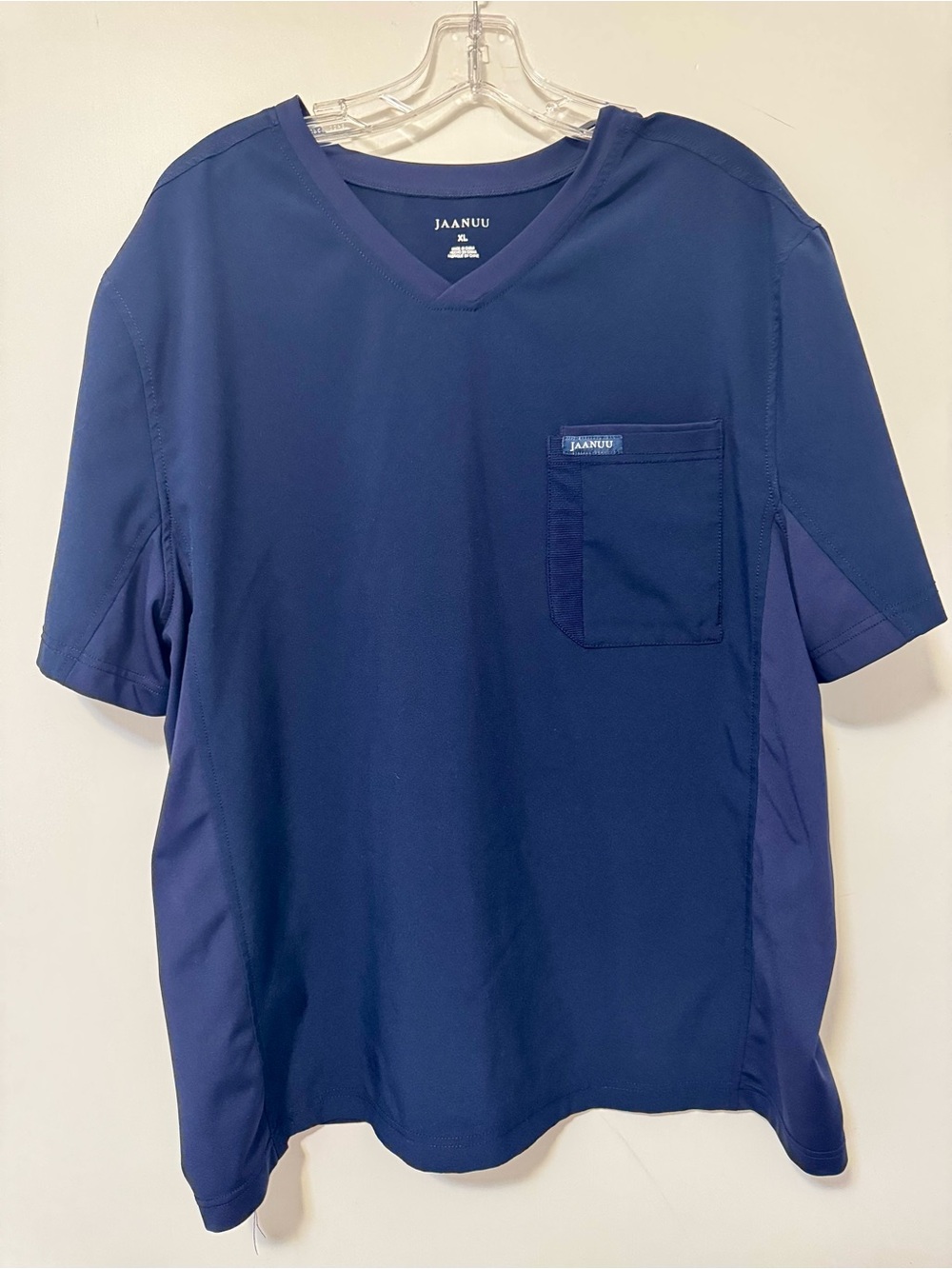 Jaanuu Men's Deep Navy V-Neck Pocket Scrub Tee